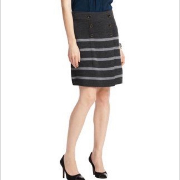 Ann Taylor LOFT Petites Wool-Blend Military Striped Gray Mini Sweater Skirt XXSP - Picture 10 of 10